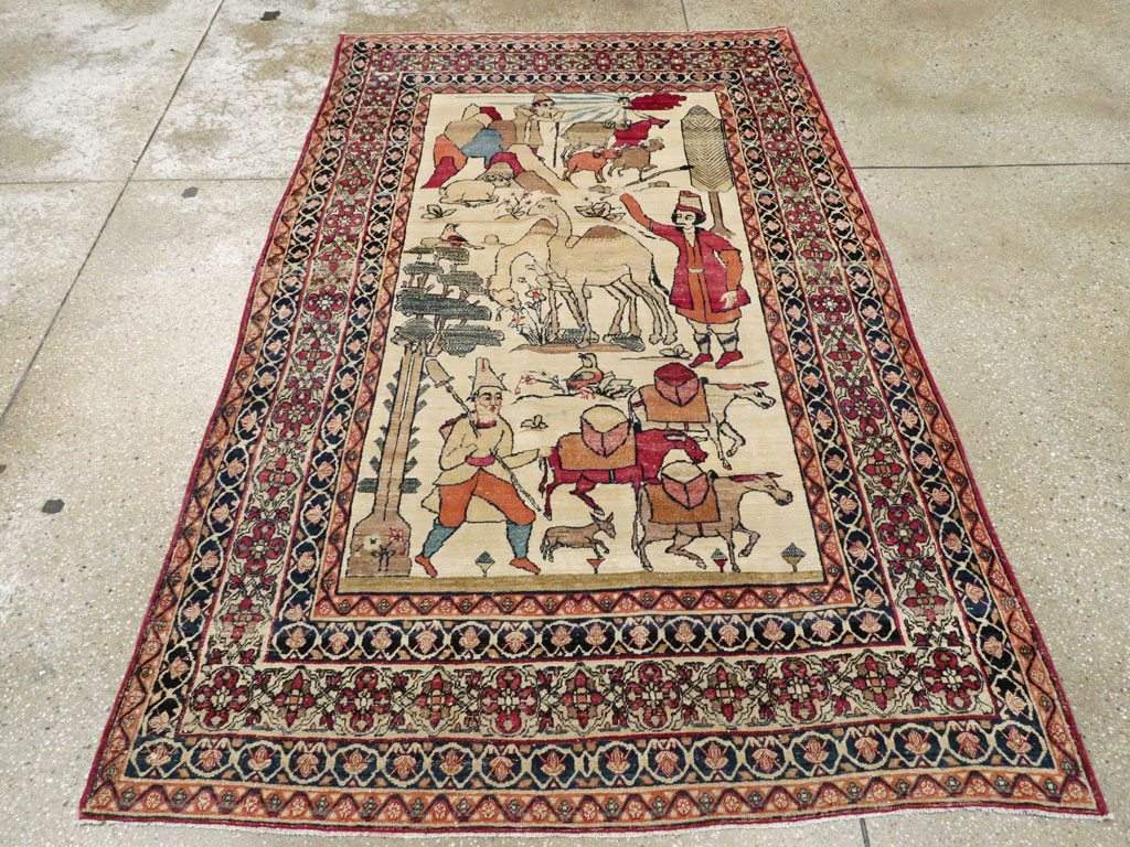 Vintage Persian Kerman Pictorial Rug, No.23102 - Gss