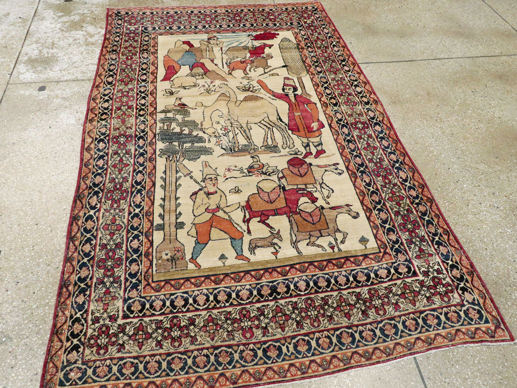 Vintage Persian Kerman Pictorial Rug, No.23102 - Gss