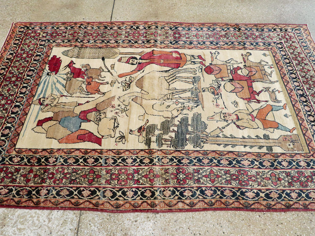 Vintage Persian Kerman Pictorial Rug, No.23102 - Gss