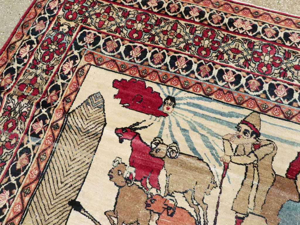 Vintage Persian Kerman Pictorial Rug, No.23102 - Gss