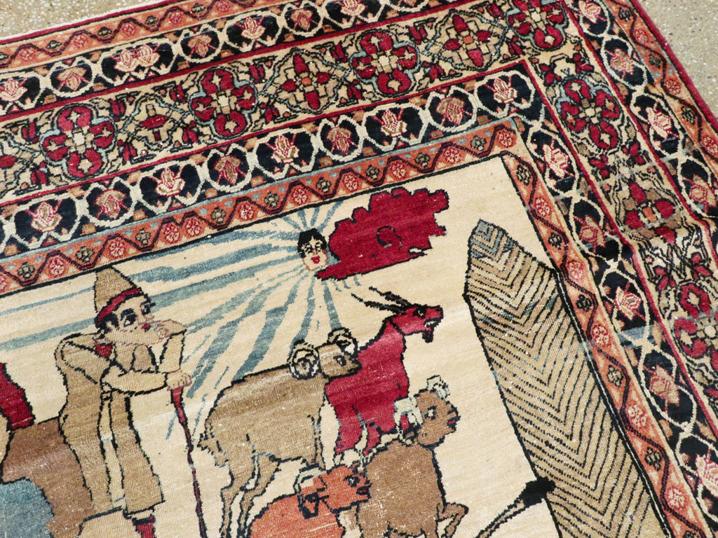 Vintage Persian Kerman Pictorial Rug, No.23102 - Gss