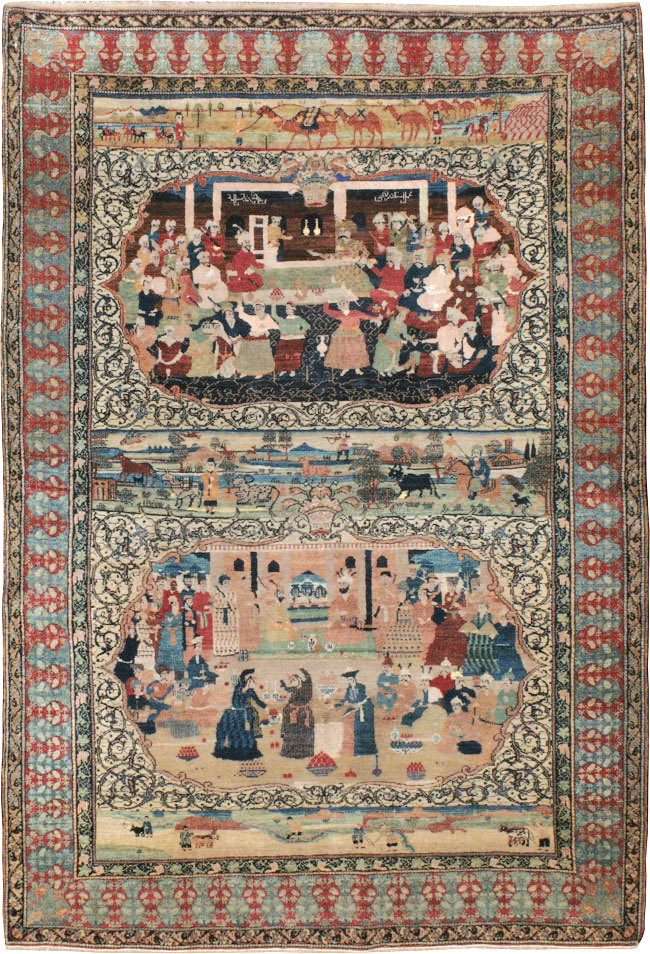 Vintage Persian Kerman Pictorial Rug, No.23123 - Gss