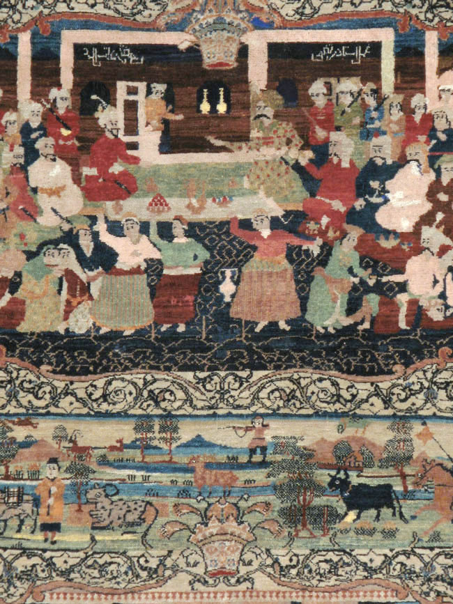 Vintage Persian Kerman Pictorial Rug, No.23123 - Gss