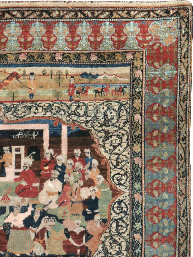 Vintage Persian Kerman Pictorial Rug, No.23123 - Gss