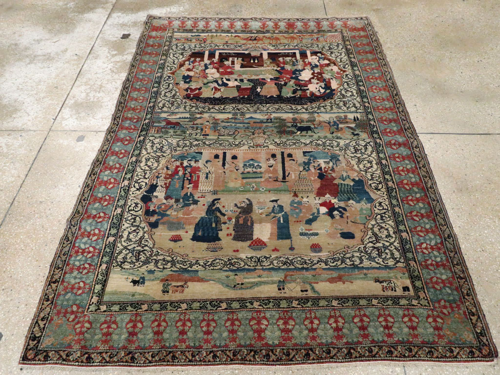 Vintage Persian Kerman Pictorial Rug, No.23123 - Gss