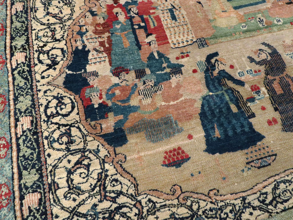 Vintage Persian Kerman Pictorial Rug, No.23123 - Gss