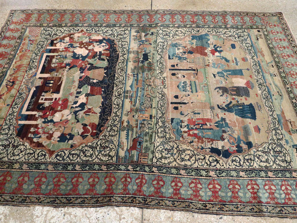 Vintage Persian Kerman Pictorial Rug, No.23123 - Gss