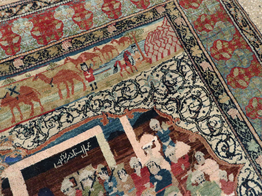 Vintage Persian Kerman Pictorial Rug, No.23123 - Gss