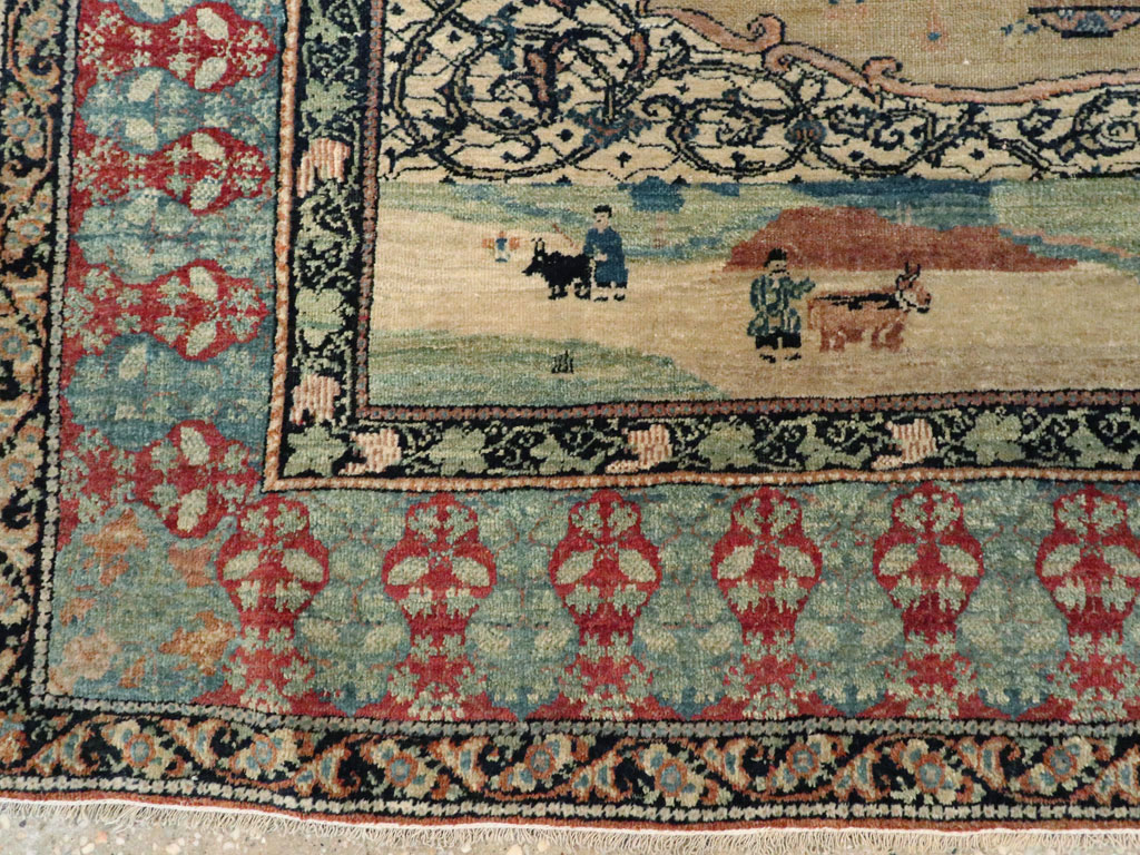 Vintage Persian Kerman Pictorial Rug, No.23123 - Gss