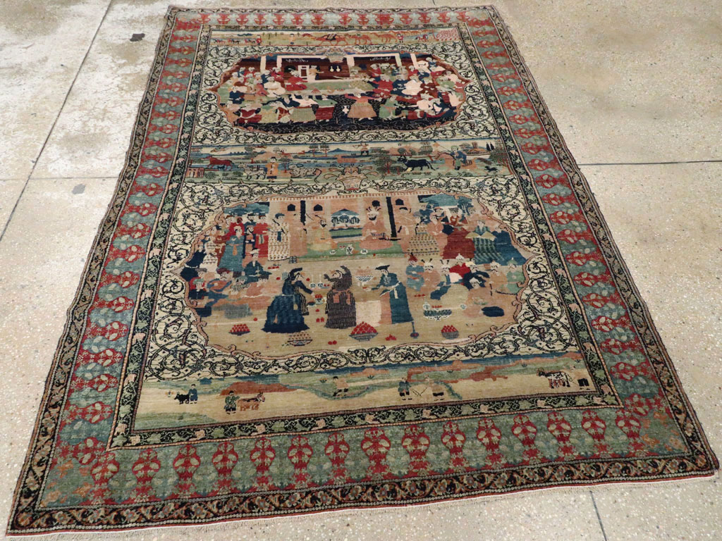 Vintage Persian Kerman Pictorial Rug, No.23123 - Gss