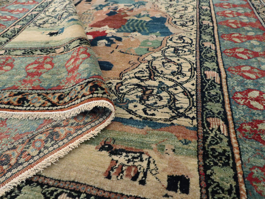 Vintage Persian Kerman Pictorial Rug, No.23123 - Gss