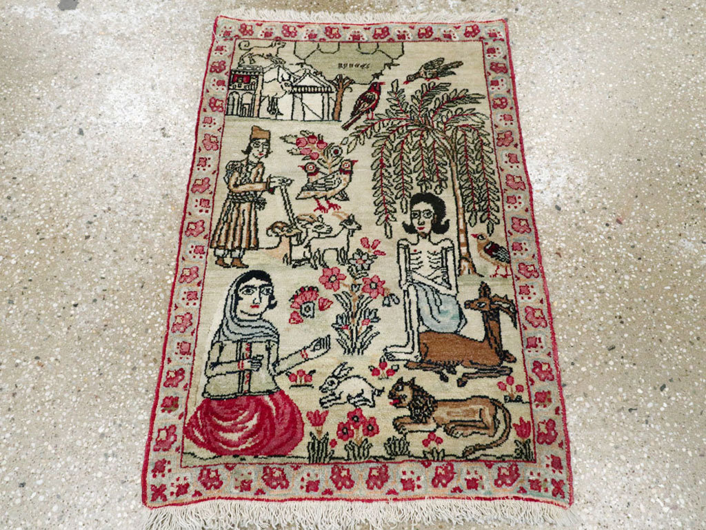 Vintage Persian Kerman Pictorial Rug (Pair: 1 of 2), No.23134 - Gss
