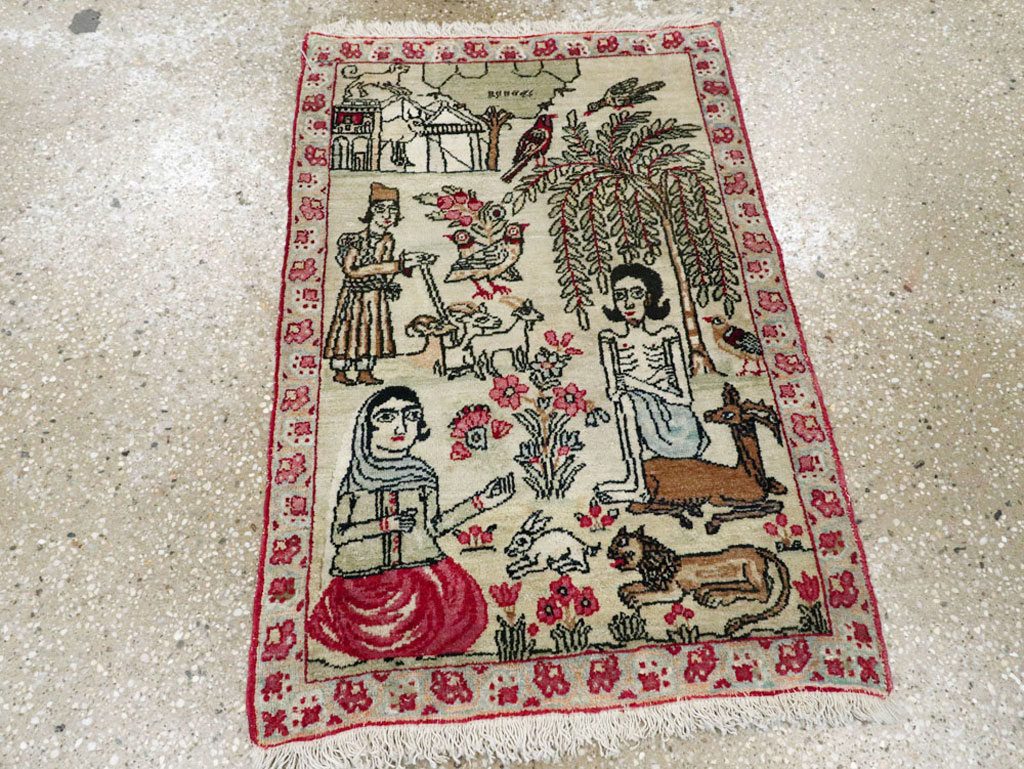 Vintage Persian Kerman Pictorial Rug (Pair: 1 of 2), No.23134 - Gss