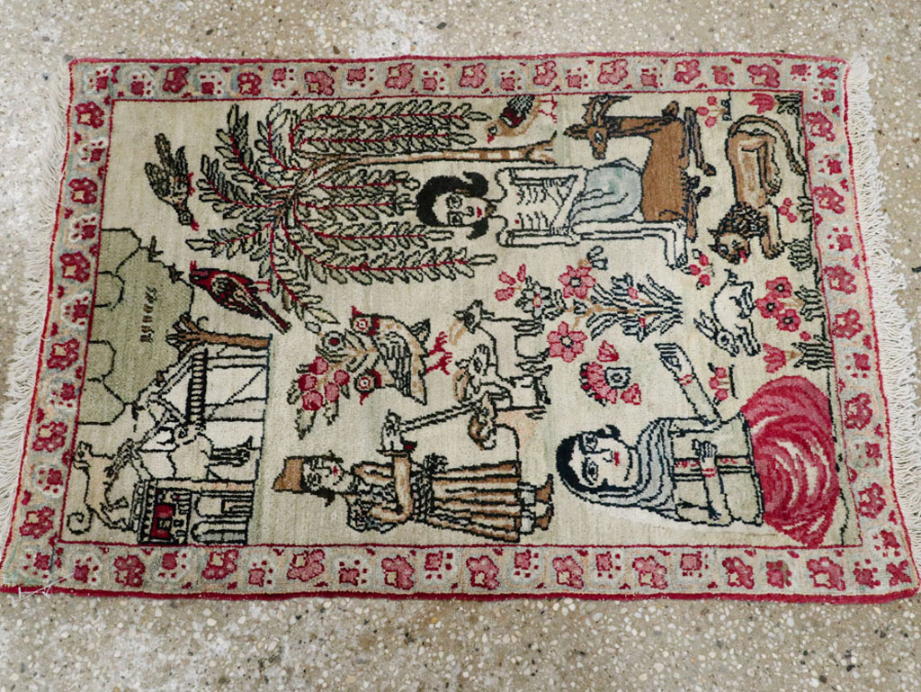 Vintage Persian Kerman Pictorial Rug (Pair: 1 of 2), No.23134 - Gss
