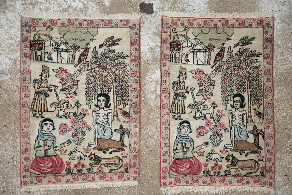 Vintage Persian Kerman Pictorial Rug (Pair: 1 of 2), No.23134 - Gss