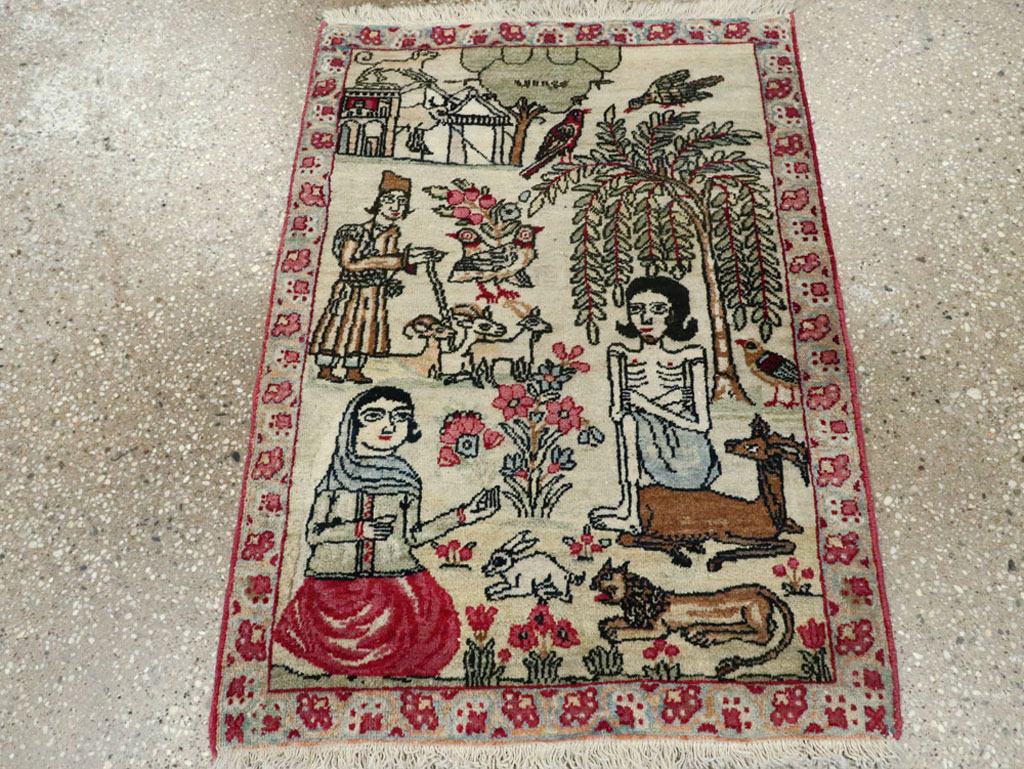 Vintage Persian Kerman Pictorial Rug (Pair: 2 of 2), No.23135 - Gss