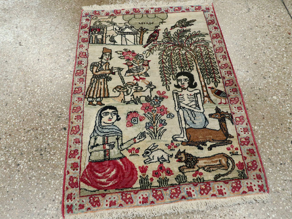 Vintage Persian Kerman Pictorial Rug (Pair: 2 of 2), No.23135 - Gss