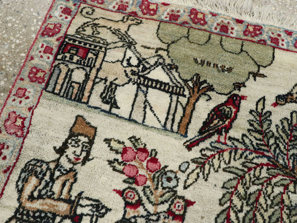 Vintage Persian Kerman Pictorial Rug (Pair: 2 of 2), No.23135 - Gss