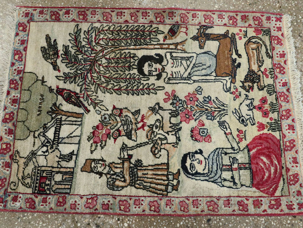 Vintage Persian Kerman Pictorial Rug (Pair: 2 of 2), No.23135 - Gss