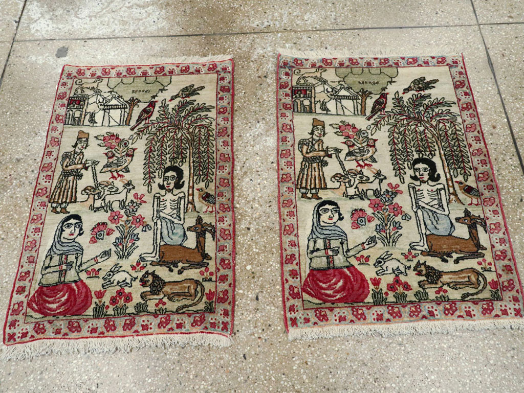 Vintage Persian Kerman Pictorial Rug (Pair: 2 of 2), No.23135 - Gss