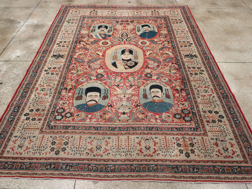 Antique Persian Pictorial Khorassan Room Size Carpet, No.23267 - Gss