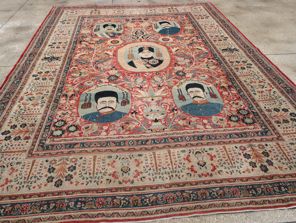 Antique Persian Pictorial Khorassan Room Size Carpet, No.23267 - Gss