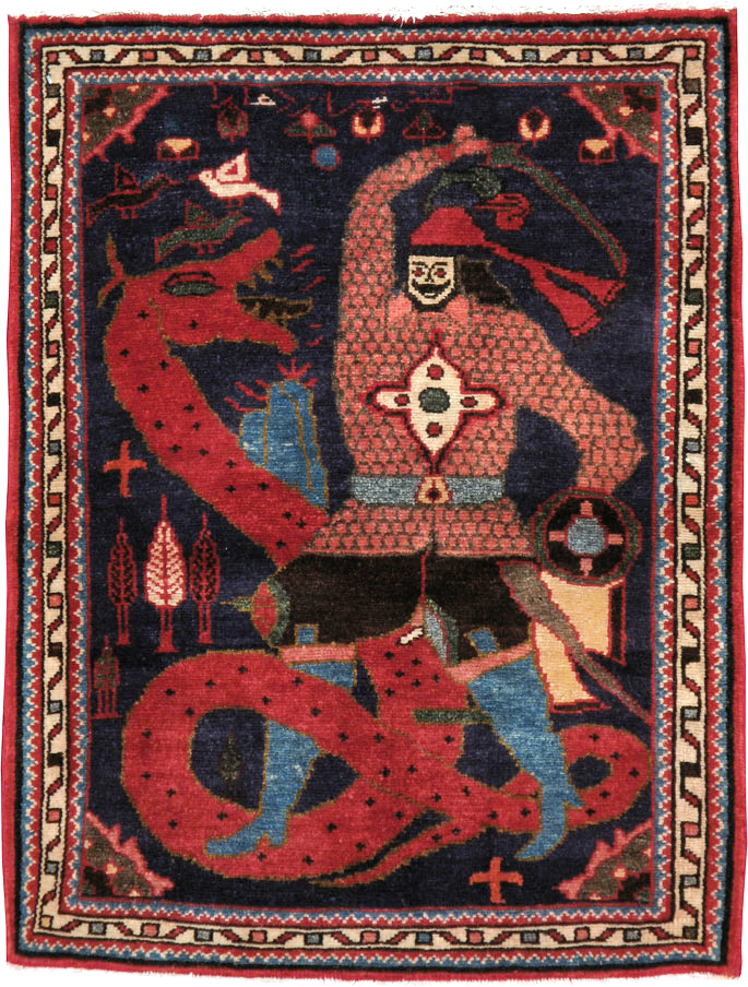 Vintage Persian Tabriz Pictorial Rug, No.23316 - Gss