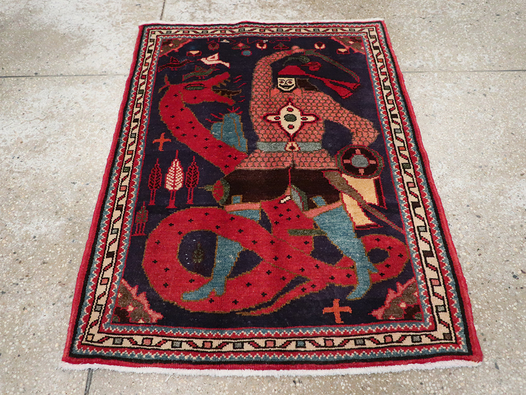 Vintage Persian Tabriz Pictorial Rug, No.23316 - Gss