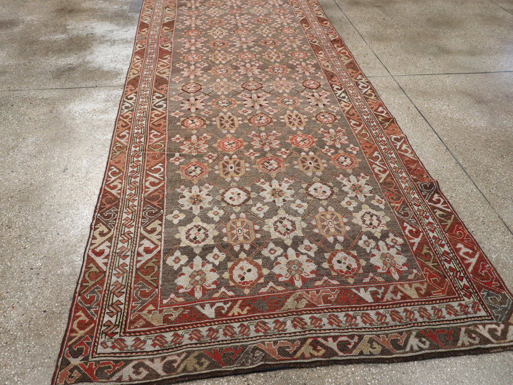 Antique Persian Kurdish Wide Gallery Runner, No.23318 - Gss