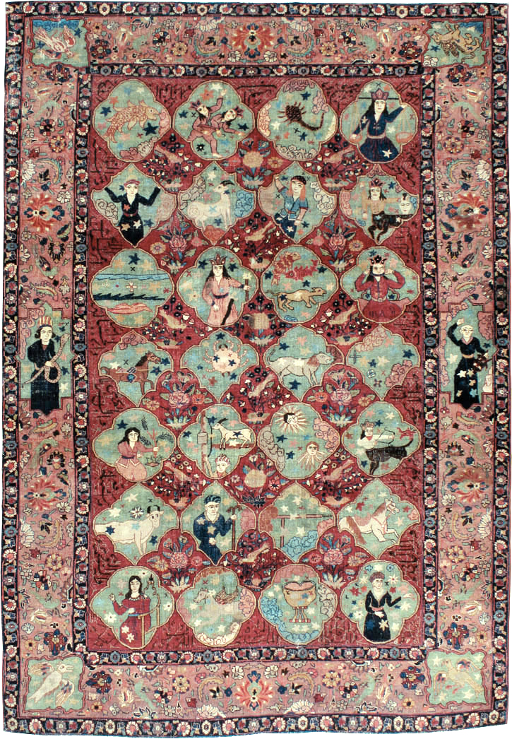 Antique Persian Tabriz Pictorial Rug, No.23348 - Gss