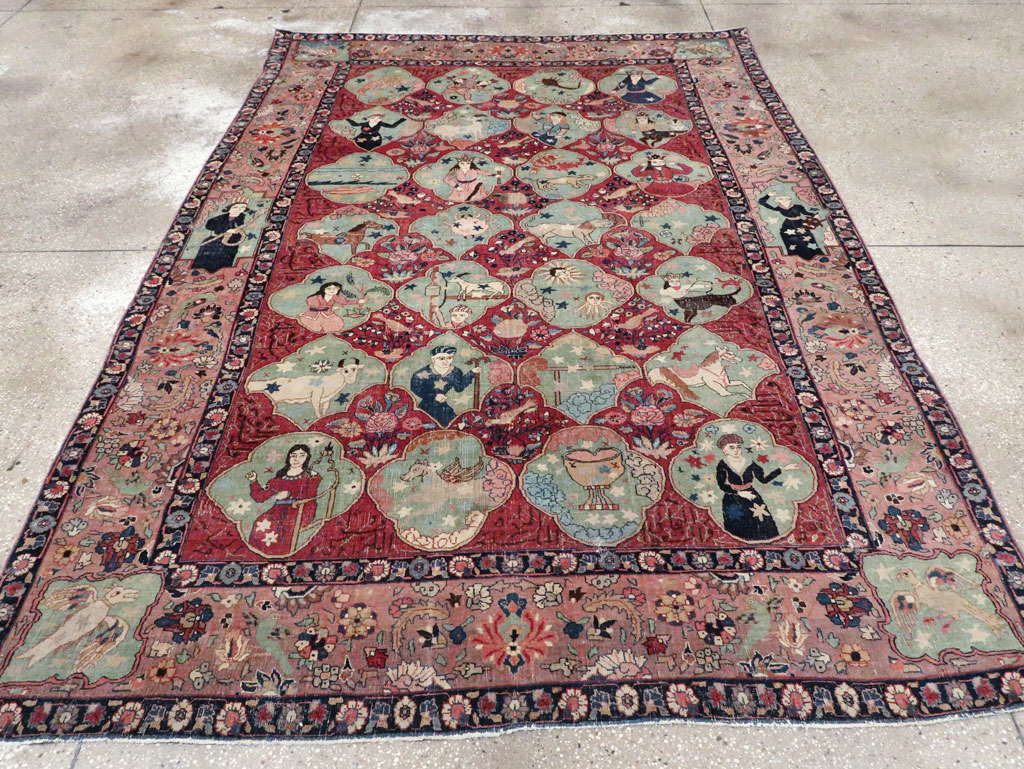 Antique Persian Tabriz Pictorial Rug, No.23348 - Gss