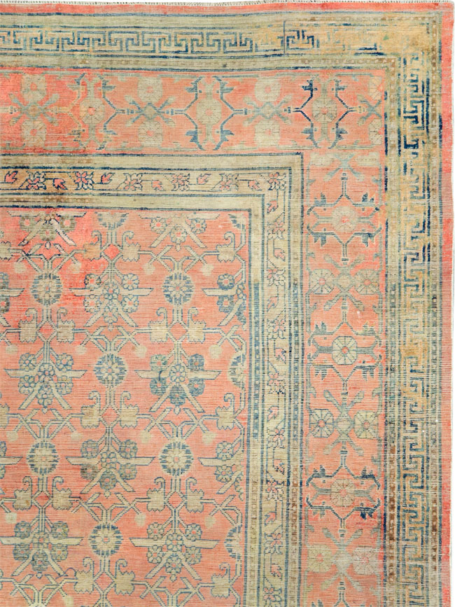 Antique East Turkestan Silk Khotan Room Size Carpet, No.23355 - Gss