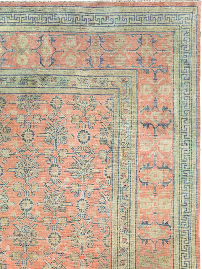Antique East Turkestan Silk Khotan Room Size Carpet, No.23355 - Gss