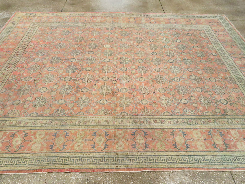 Antique East Turkestan Silk Khotan Room Size Carpet, No.23355 - Gss
