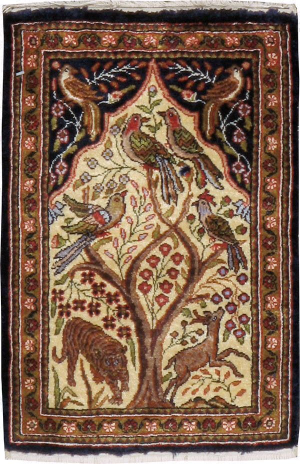 Vintage Persian Quom Pictorial Rug, No.23358 - Gss