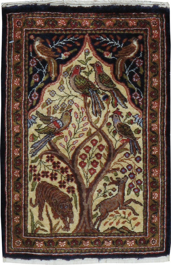 Vintage Persian Quom Pictorial Rug, No.23358 - Gss