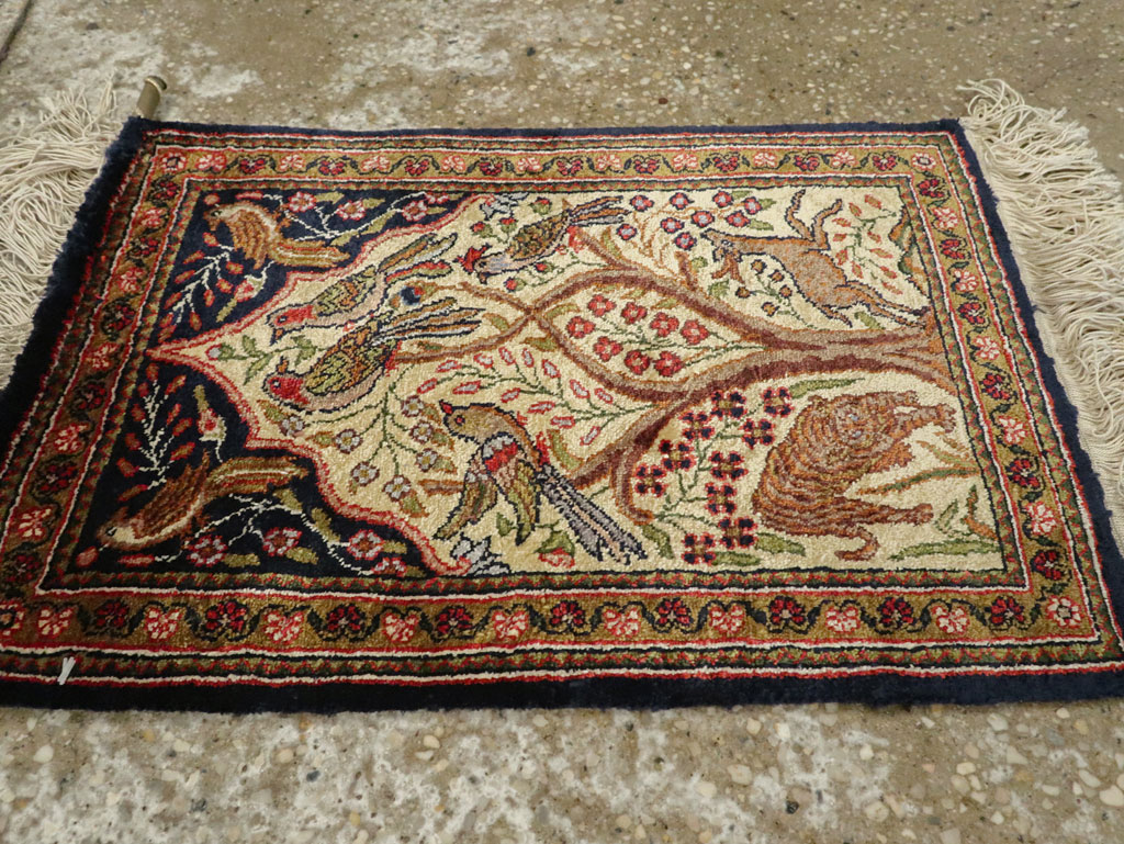 Vintage Persian Quom Pictorial Rug, No.23358 - Gss