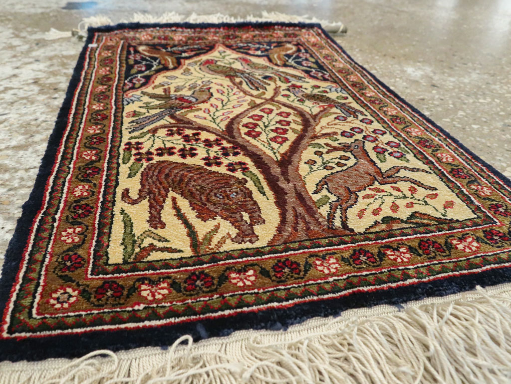 Vintage Persian Quom Pictorial Rug, No.23358 - Gss