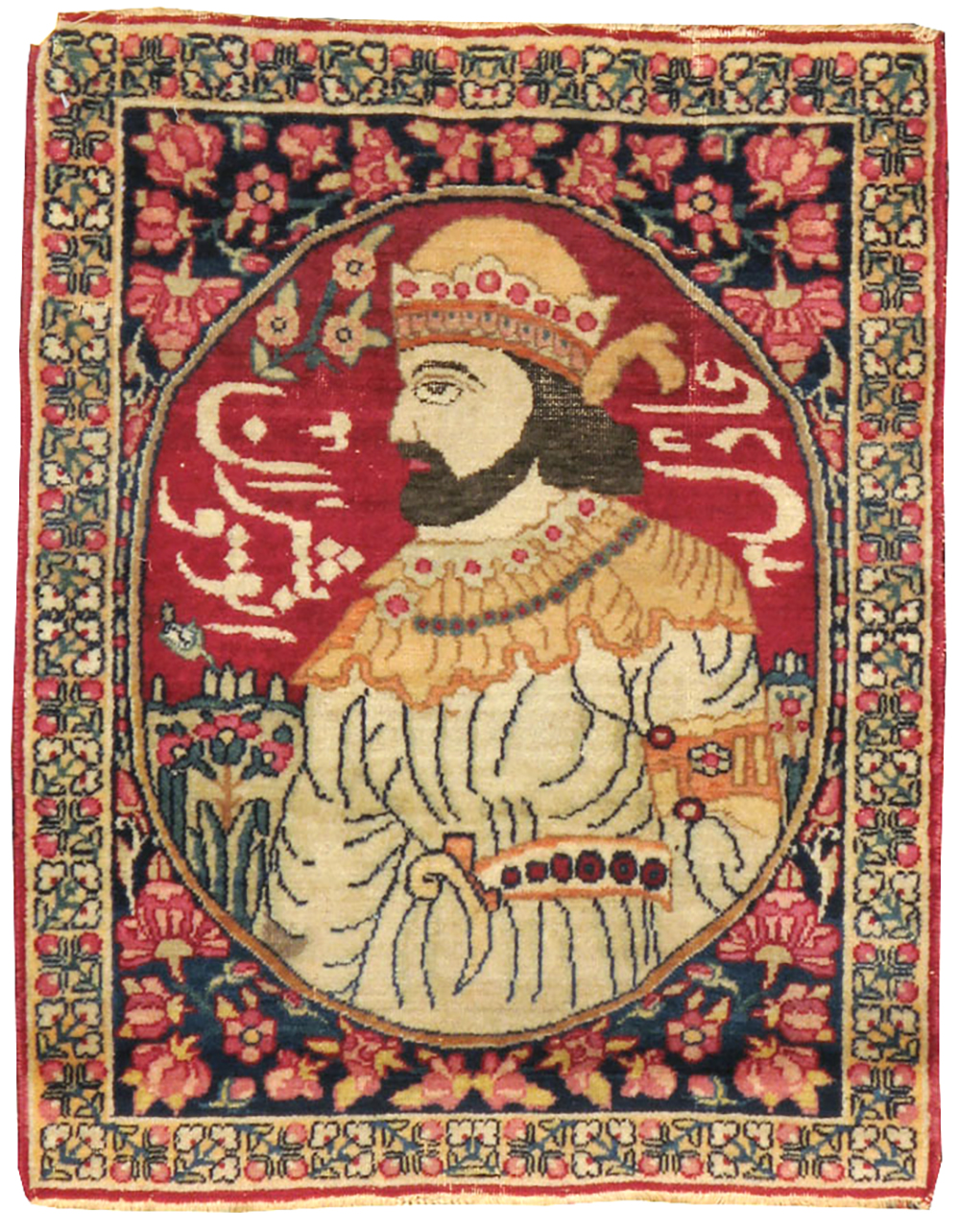 Antique Persian Lavar Kerman Pictorial Rug, No.23413 - Gss