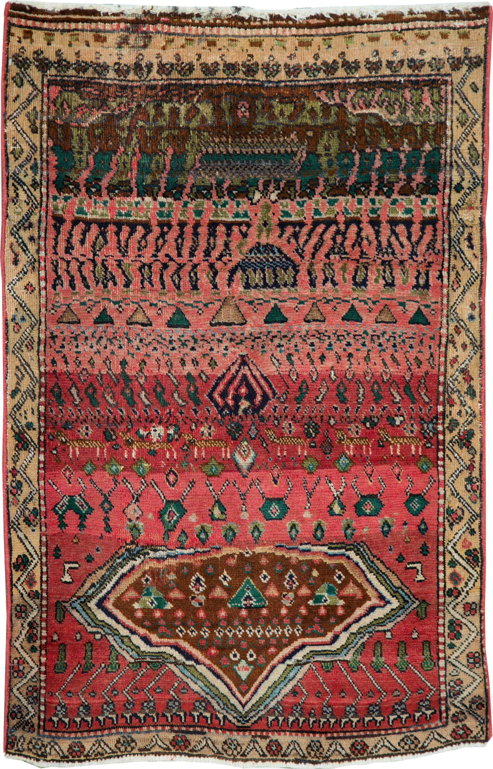 Vintage Persian Mahal Throw Rug, No.23445 - Gss
