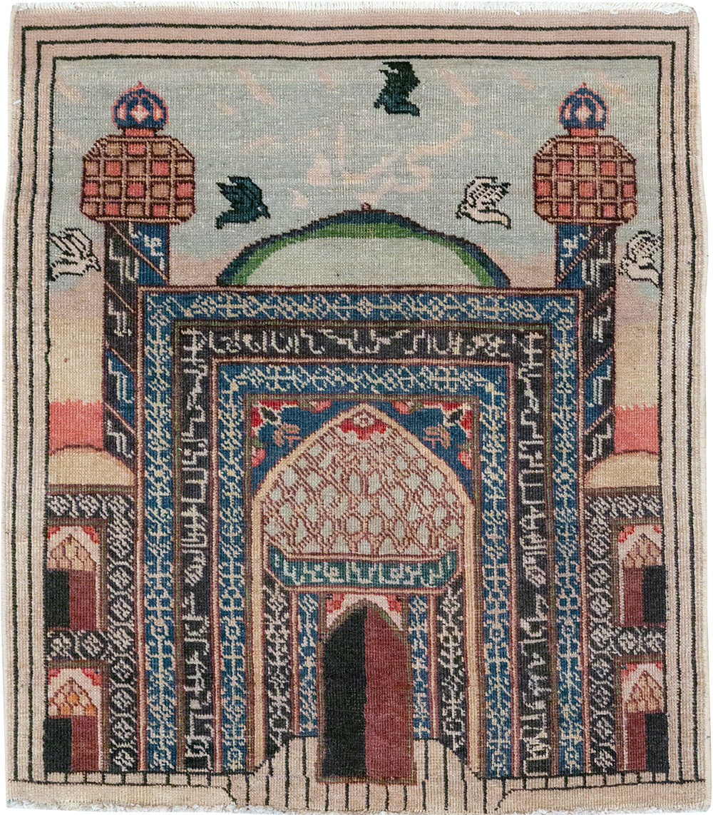 Vintage Persian Tabriz Pictorial Throw Rug, No.23455 - Gss