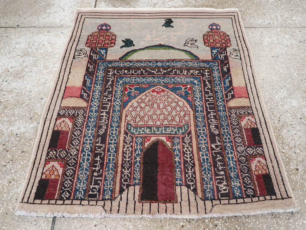 Vintage Persian Tabriz Pictorial Throw Rug, No.23455 - Gss