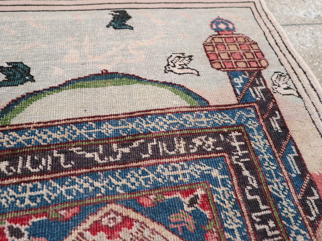 Vintage Persian Tabriz Pictorial Throw Rug, No.23455 - Gss