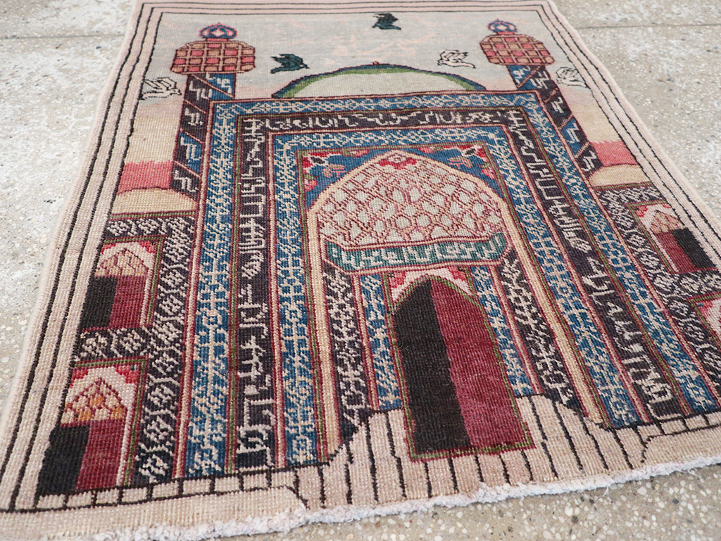 Vintage Persian Tabriz Pictorial Throw Rug, No.23455 - Gss