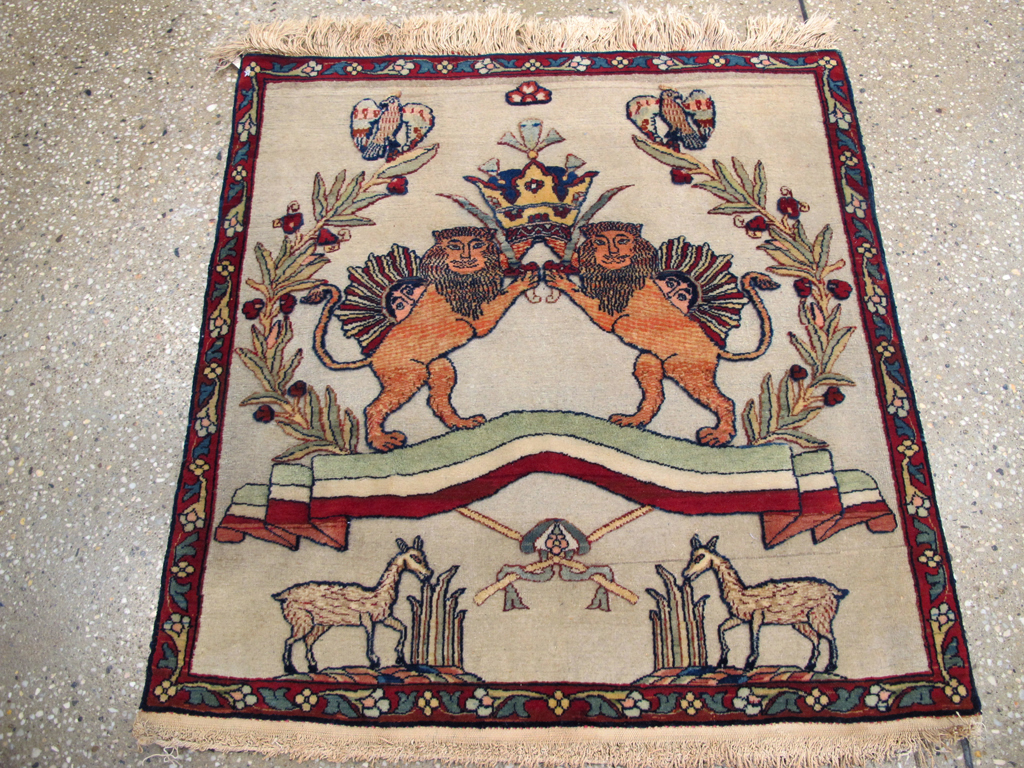 Antique Persian Dabir Kashan Pictorial Rug, No.23598 - Gss