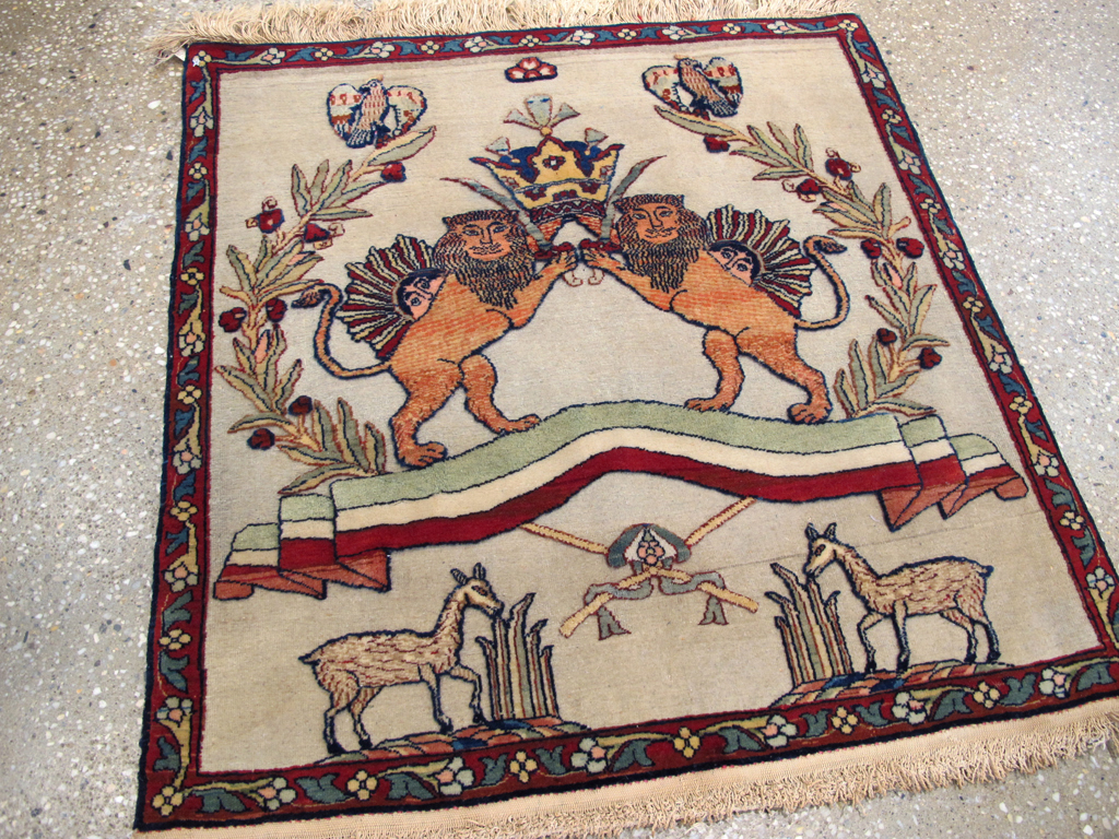 Antique Persian Dabir Kashan Pictorial Rug, No.23598 - Gss