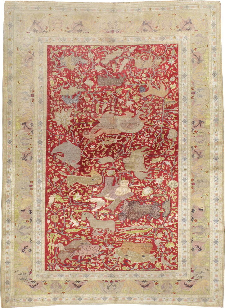 Antique Turkish Silk Kayseri Pictoral Rug, No.23691 - Gss