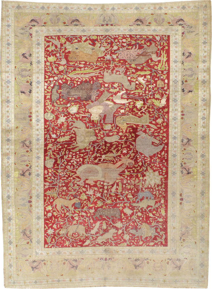 Antique Turkish Silk Kayseri Pictoral Rug, No.23691 - Gss