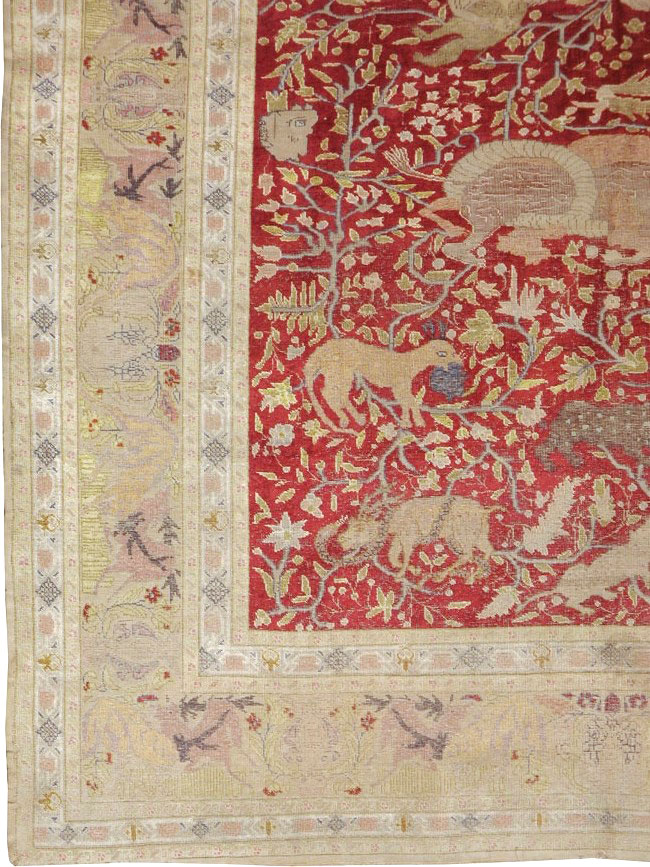 Antique Turkish Silk Kayseri Pictoral Rug, No.23691 - Gss