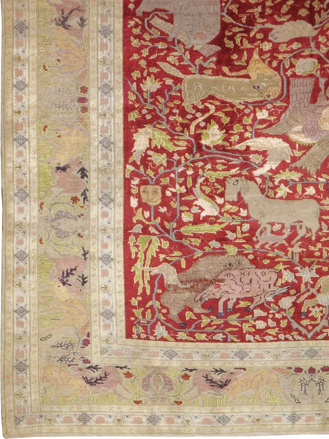 Antique Turkish Silk Kayseri Pictoral Rug, No.23691 - Gss